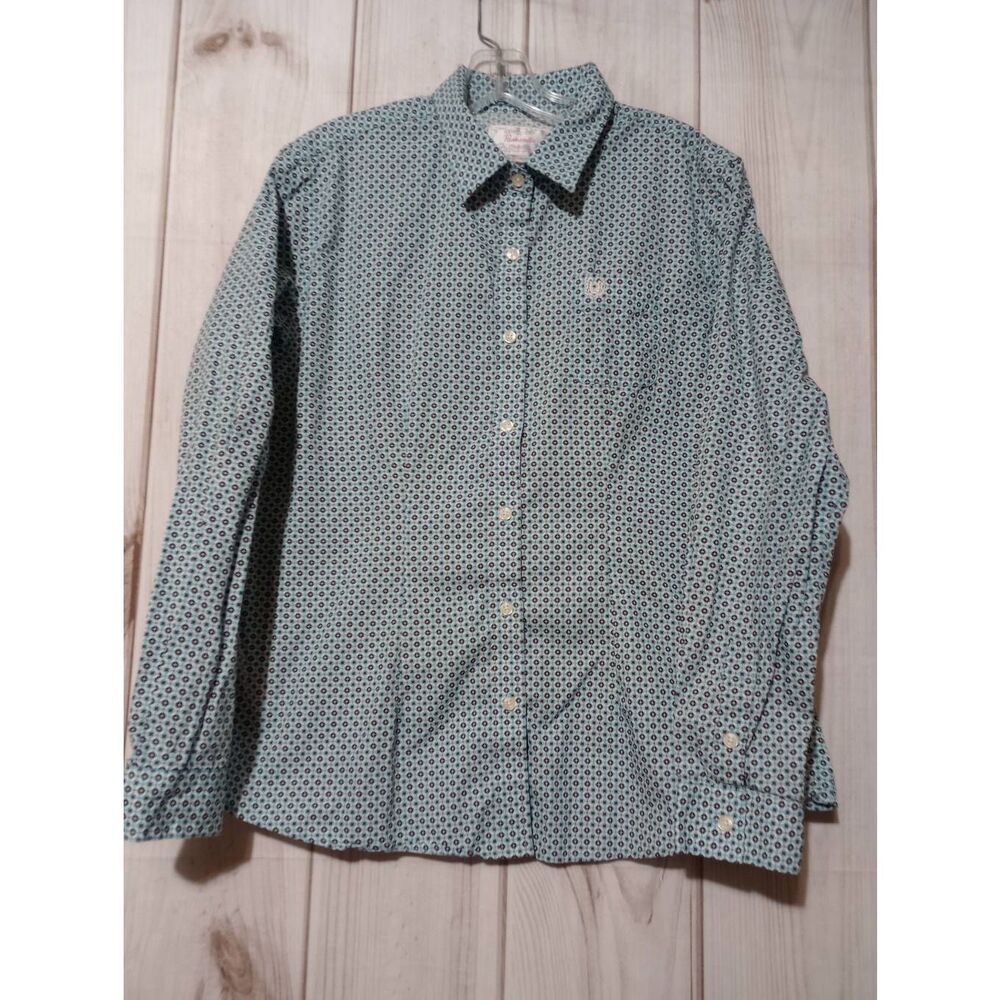 Panhandle Shirt Ladies Large Button Front Long Sleeve Aquamarine Brown